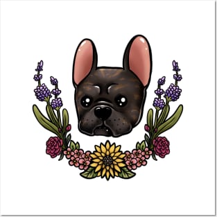 Brindle  frenchie with flowers Posters and Art